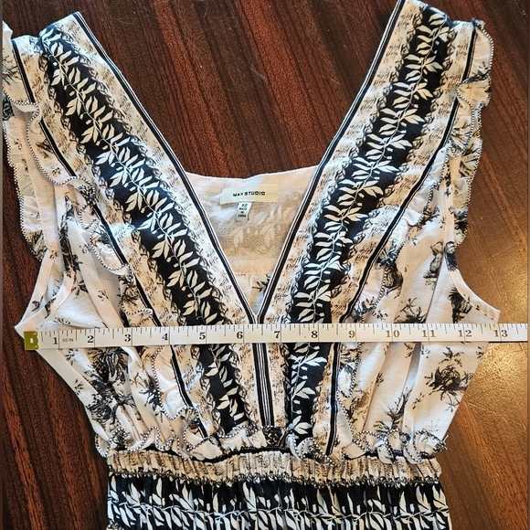 Max Studio Black White Floral Ruffle Strap Sleeveless Maxi Dress  XS NWOT - Picture 9 of 15